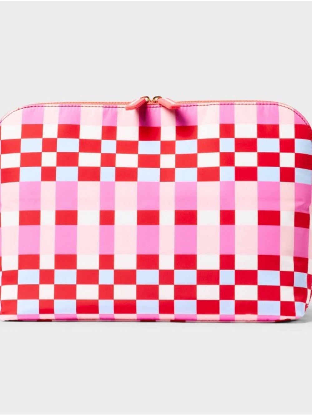 Sonia Kashuk Fold open makeup bag plaid pink NWT